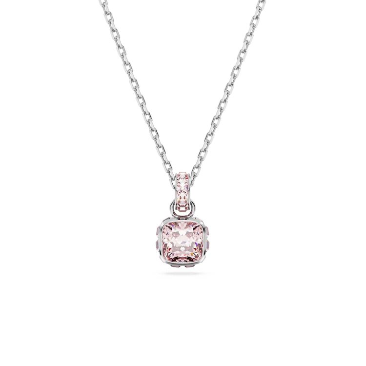 Swarovski Birthstone pendant, Square cut, June, Pink, Rhodium plated