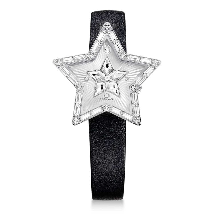 Swarovski Stella watch, Swiss Made, Star, Leather strap, White, Stainless steel