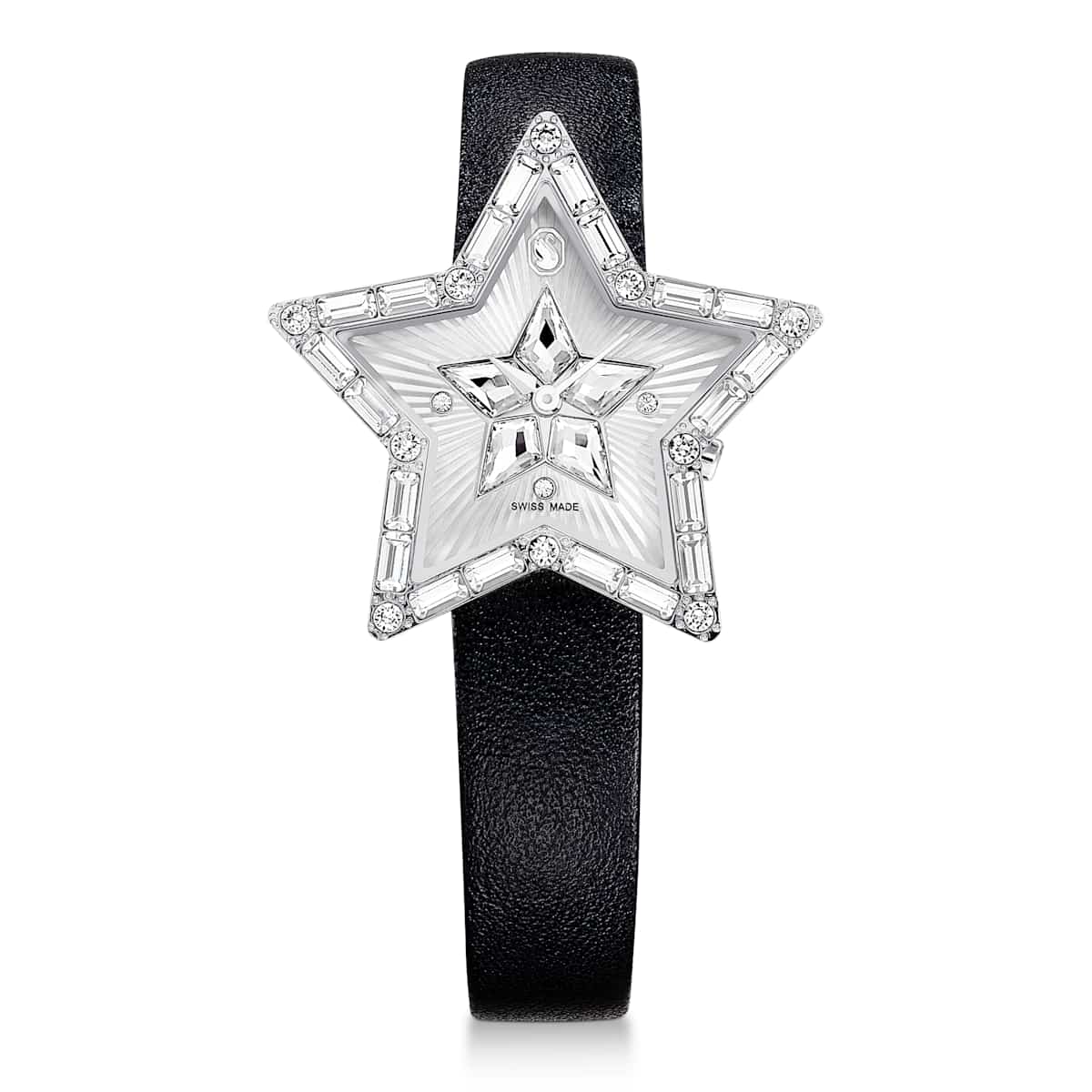 Swarovski Stella watch, Swiss Made, Star, Leather strap, White, Stainless steel : 5656952