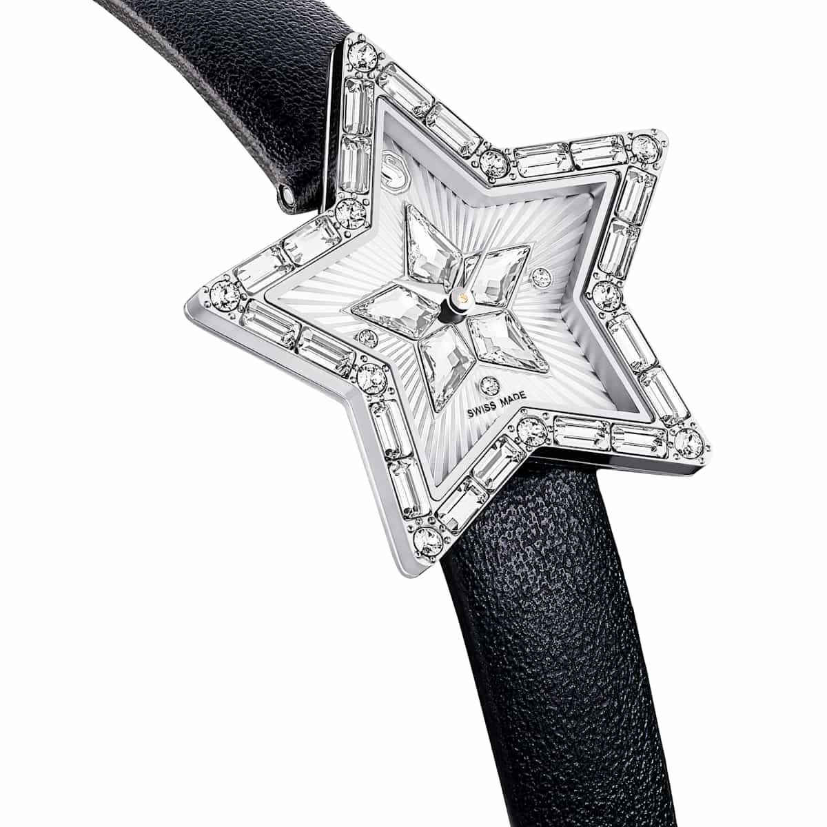 Swarovski Stella watch, Swiss Made, Star, Leather strap, White, Stainless steel : 5656952