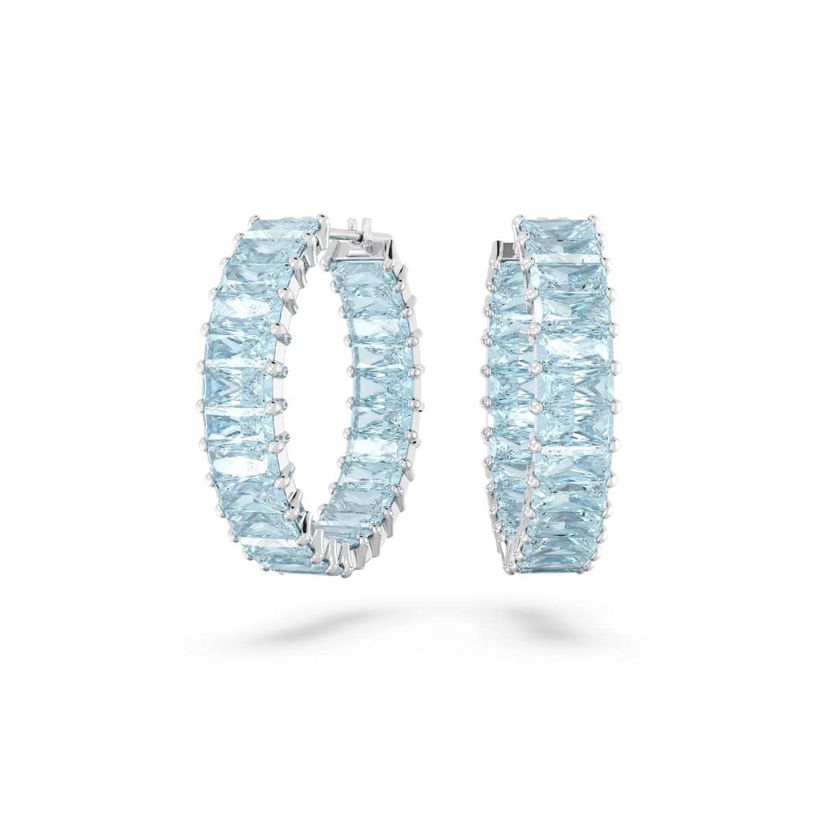 Swarovski Matrix hoop earrings, Baguette cut, Blue, Rhodium plated : 5659037
