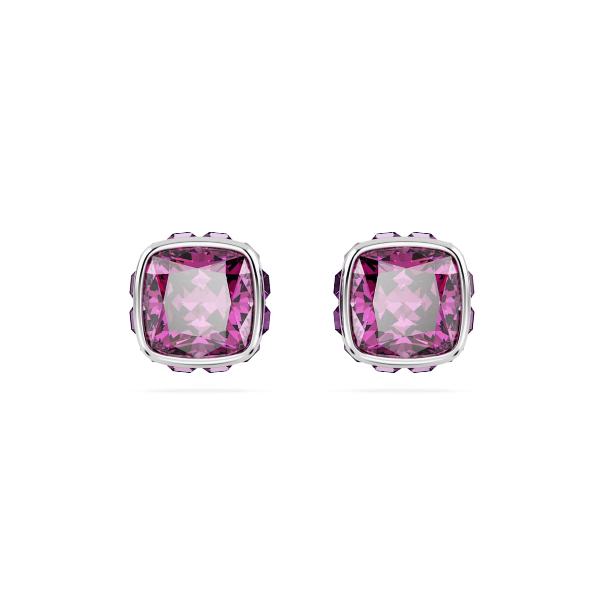 Swarovski Birthstone stud earrings, Square cut, February, Purple, Rhodium plated : 5660797