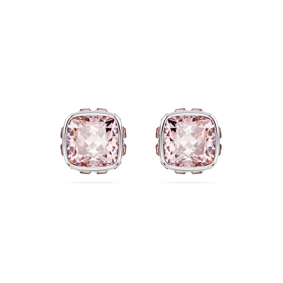 Swarovski Birthstone stud earrings, Square cut, June, Pink, Rhodium plated : 5660799