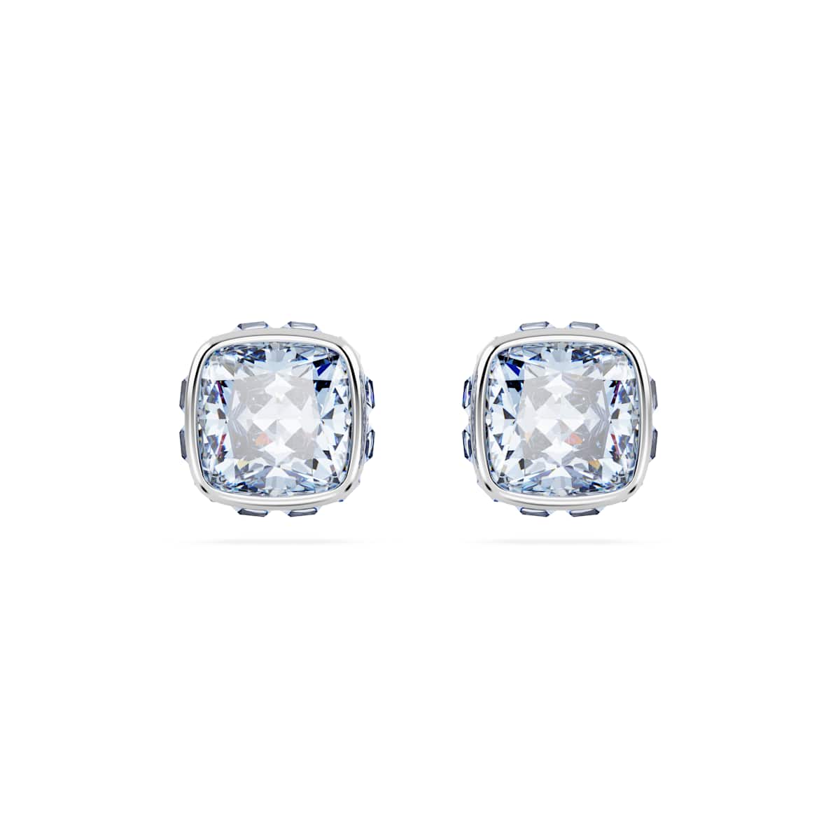 Swarovski Birthstone stud earrings, Square cut, March, Blue, Rhodium plated : 5660800