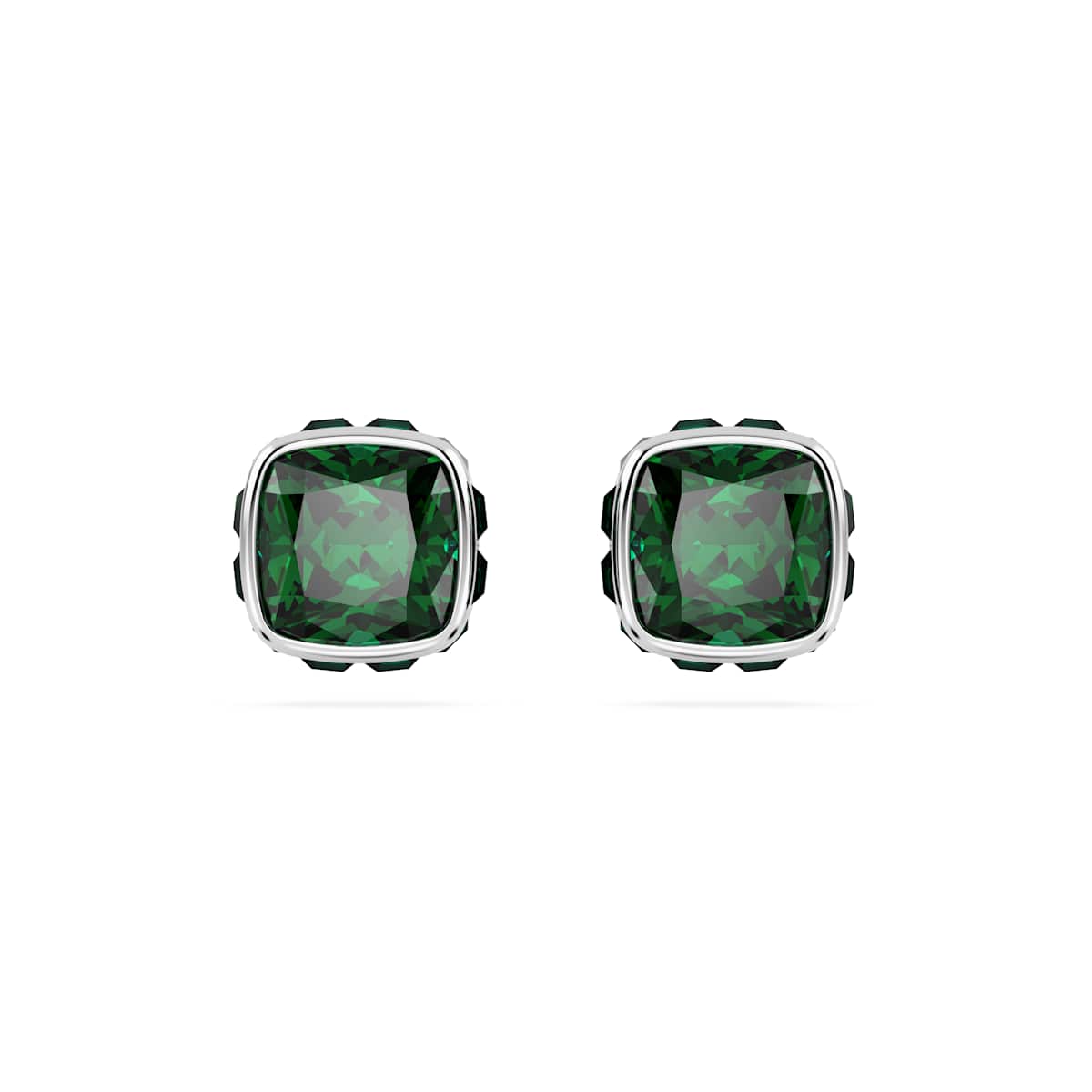 Swarovski Birthstone stud earrings, Square cut, May, Green, Rhodium plated : 5660801