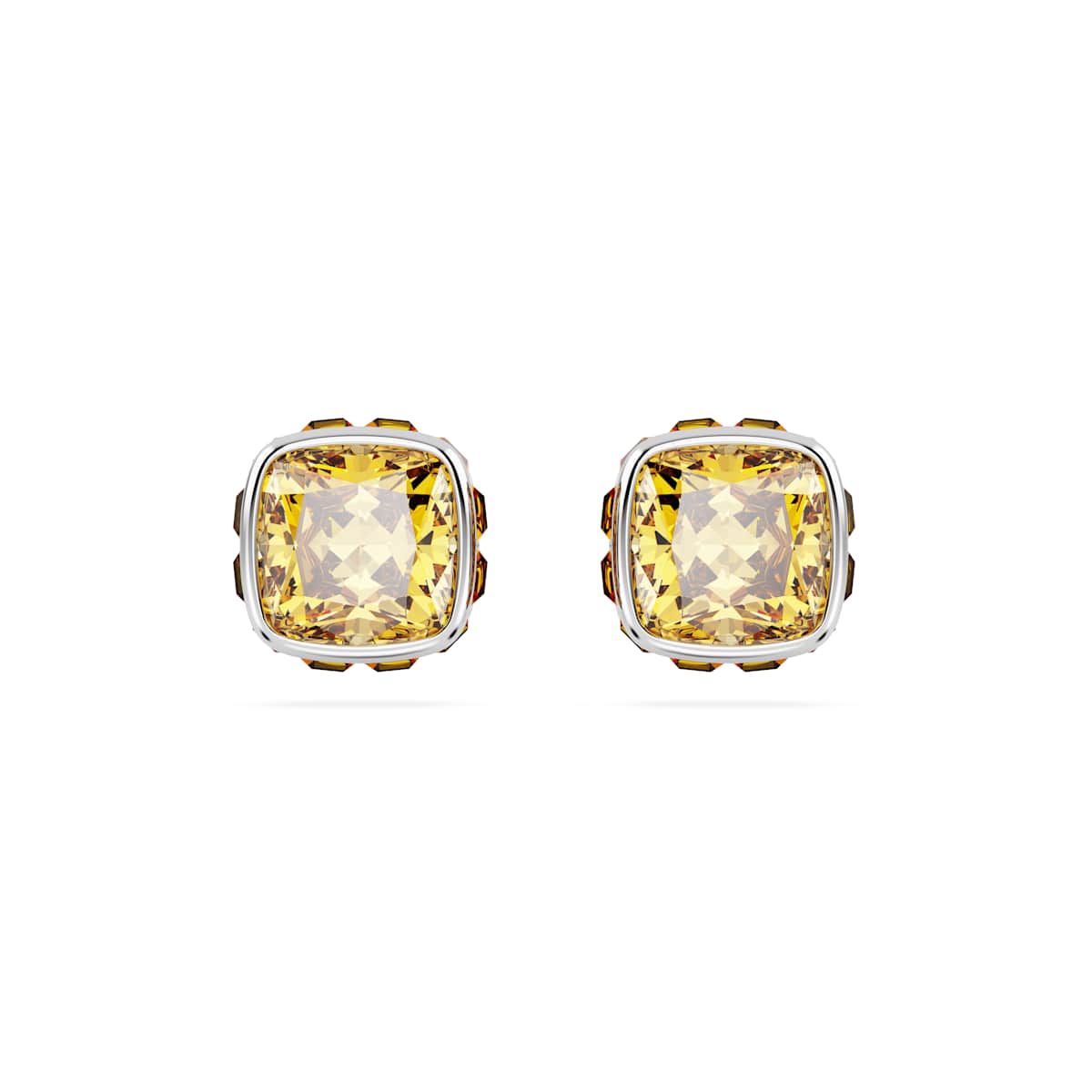 Swarovski Birthstone stud earrings, Square cut, November, Yellow, Rhodium plated : 5660802