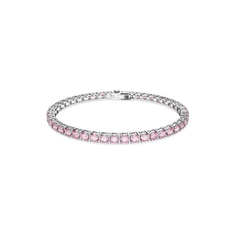 Swarovski Matrix Tennis bracelet, Round cut, Small, Pink, Rhodium plated