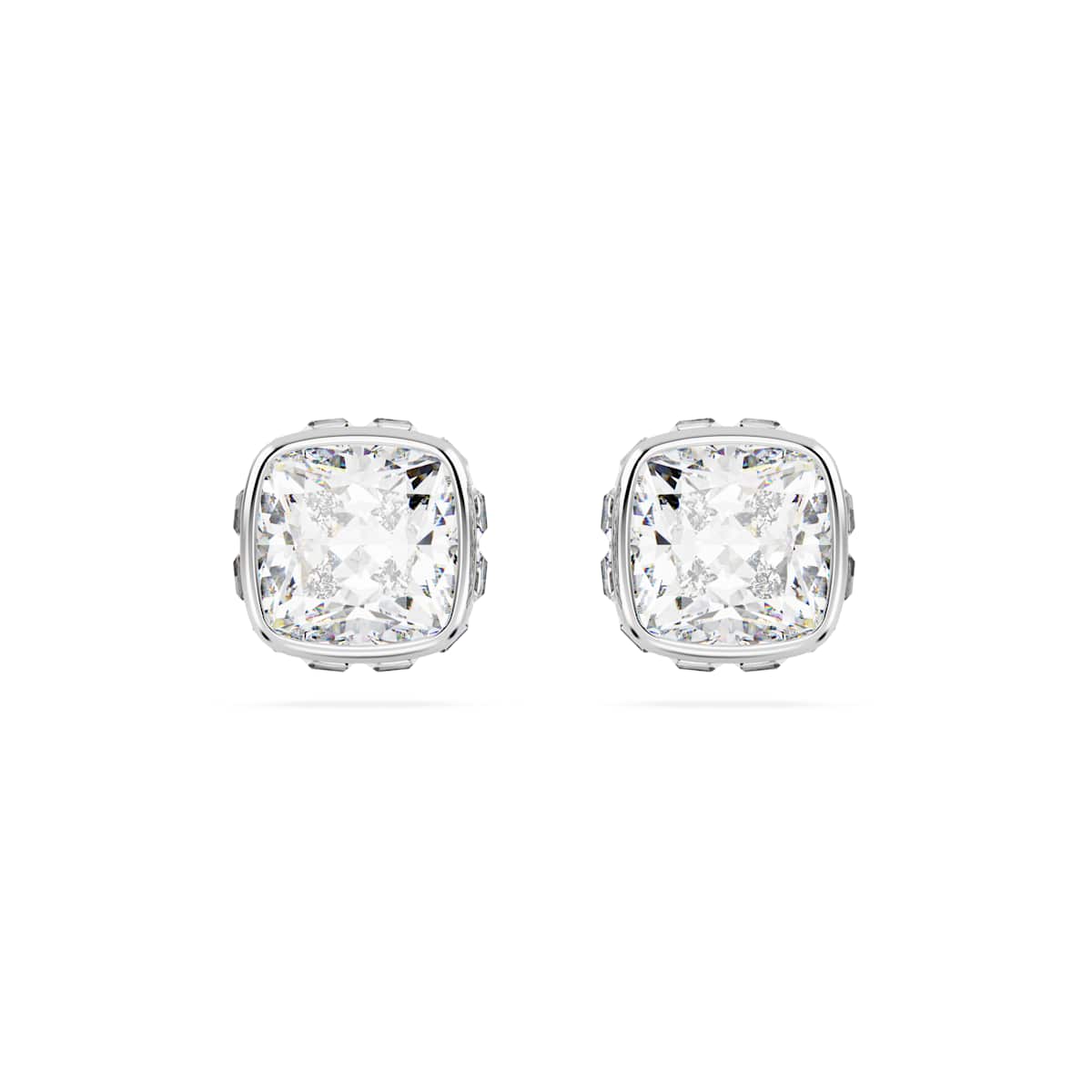 Swarovski Birthstone stud earrings, Square cut, April, White, Rhodium plated : 5661957