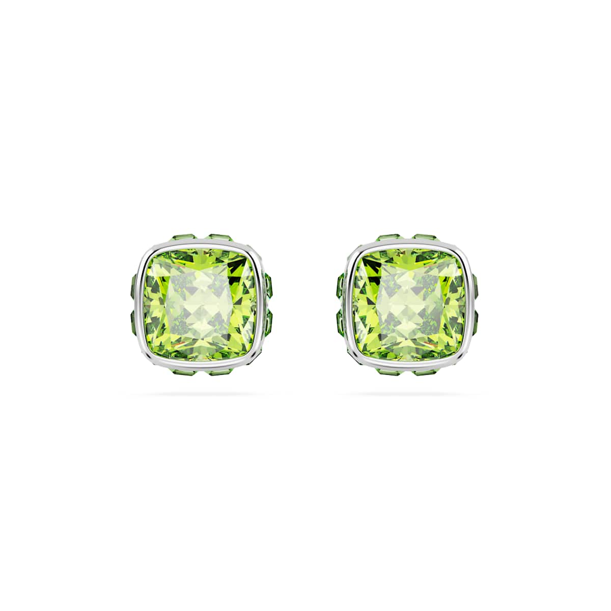 Swarovski Birthstone stud earrings, Square cut, August, Green, Rhodium plated : 5661958