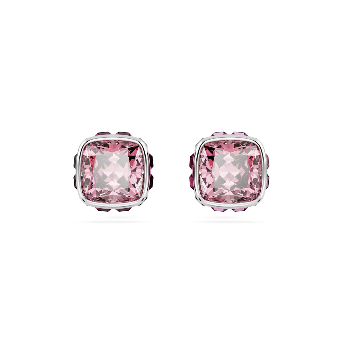 Swarovski Birthstone stud earrings, Square cut, October, Pink, Rhodium plated : 5661960