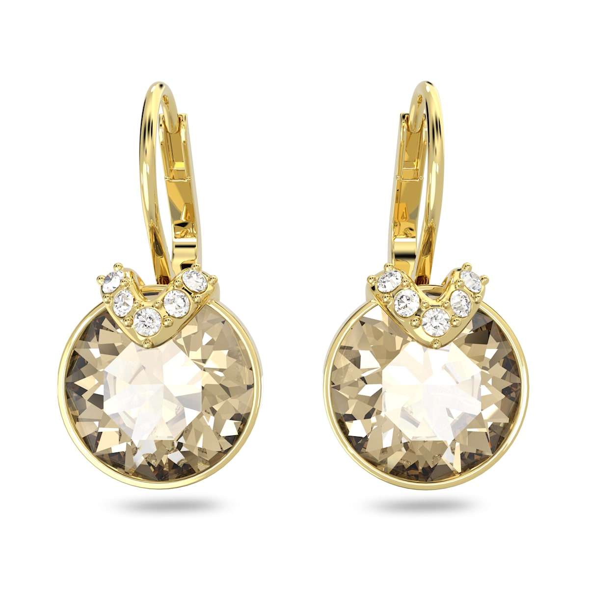 Swarovski Bella V drop earrings, Round cut, Gold tone, Gold-tone plated : 5662093
