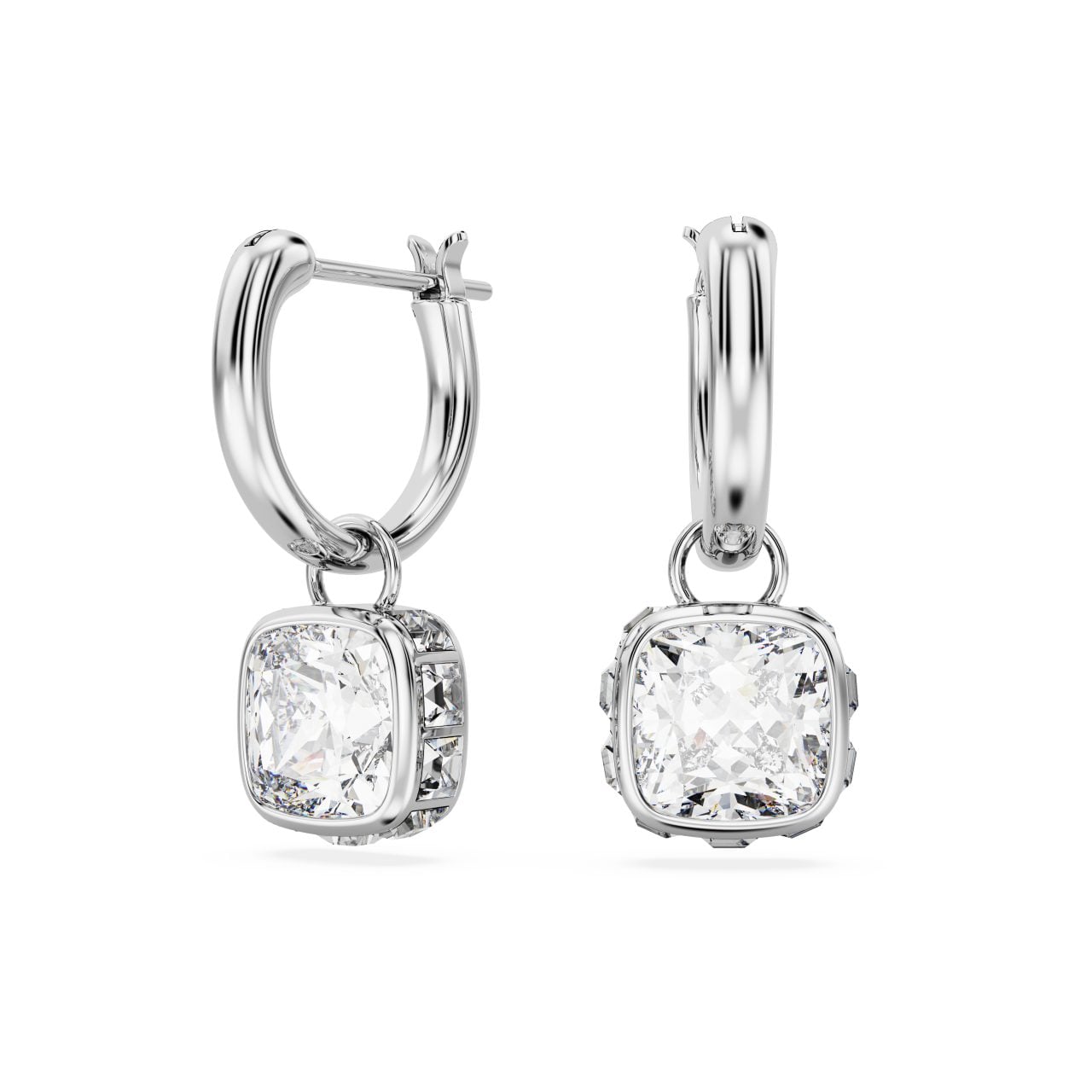 Swarovski Chroma drop earrings, Square cut, White, Rhodium plated : 5662919