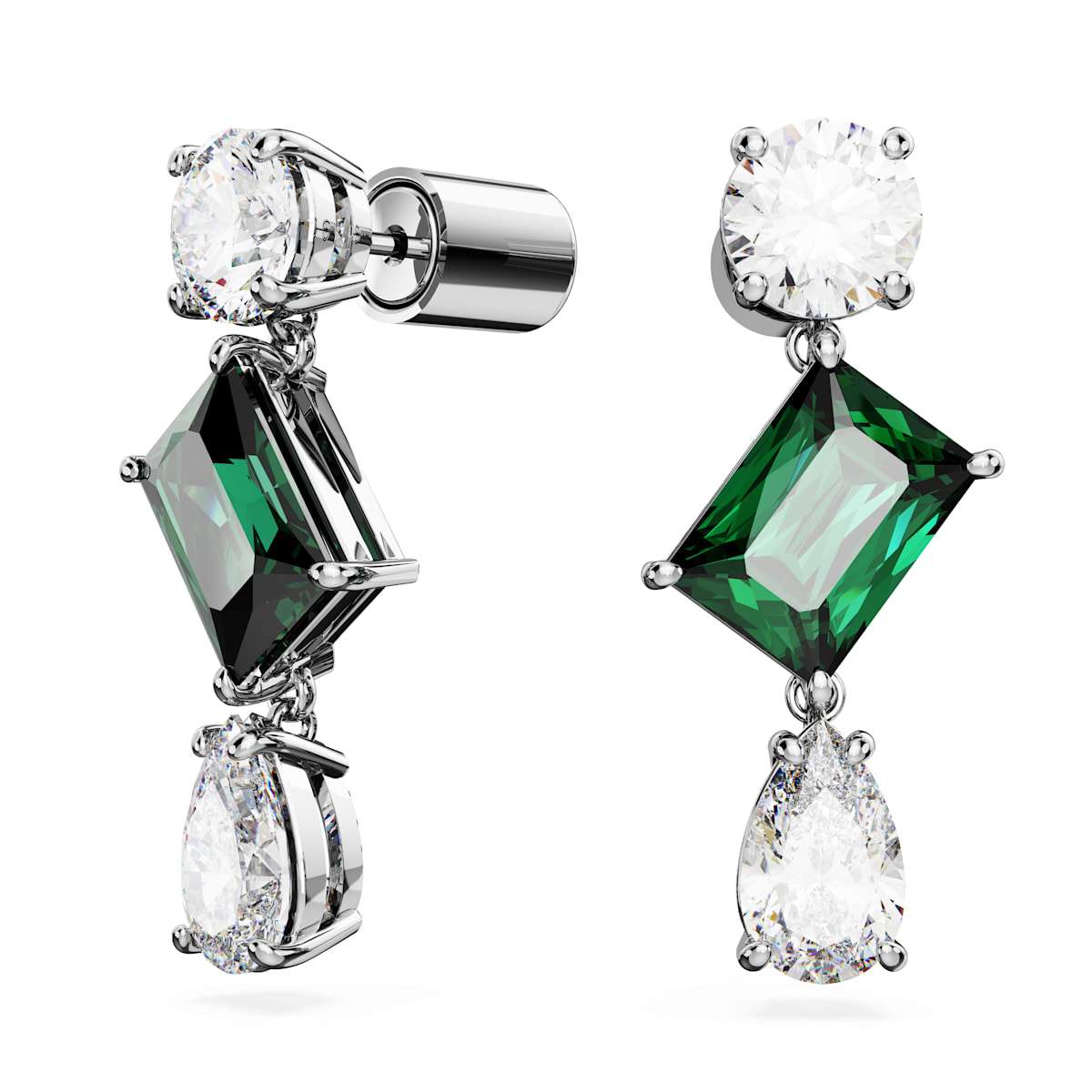Swarovski Mesmera drop earrings, Mixed cuts, Green, Rhodium plated : 5665878 