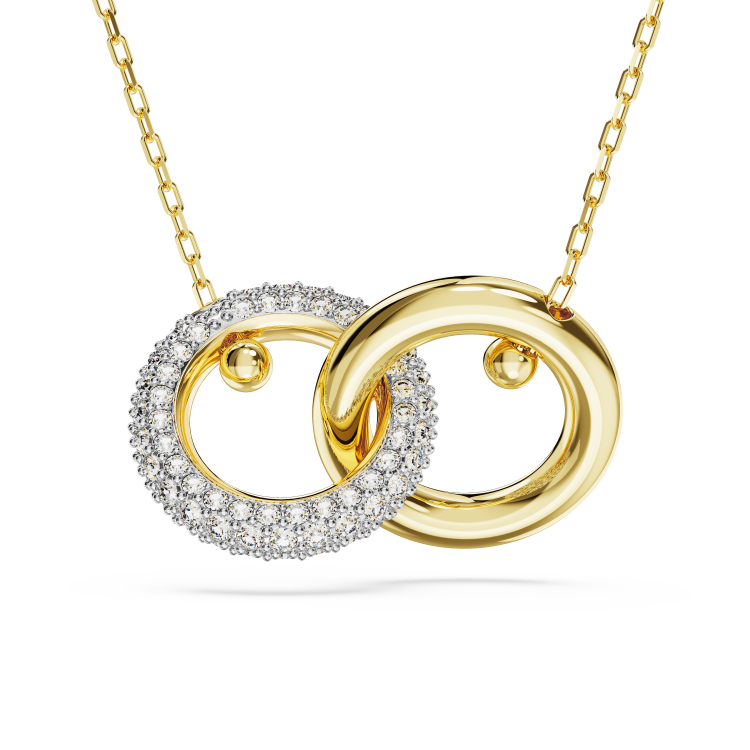 Swarovski Dextera pendant, Interlocking loop, White, Gold-tone plated