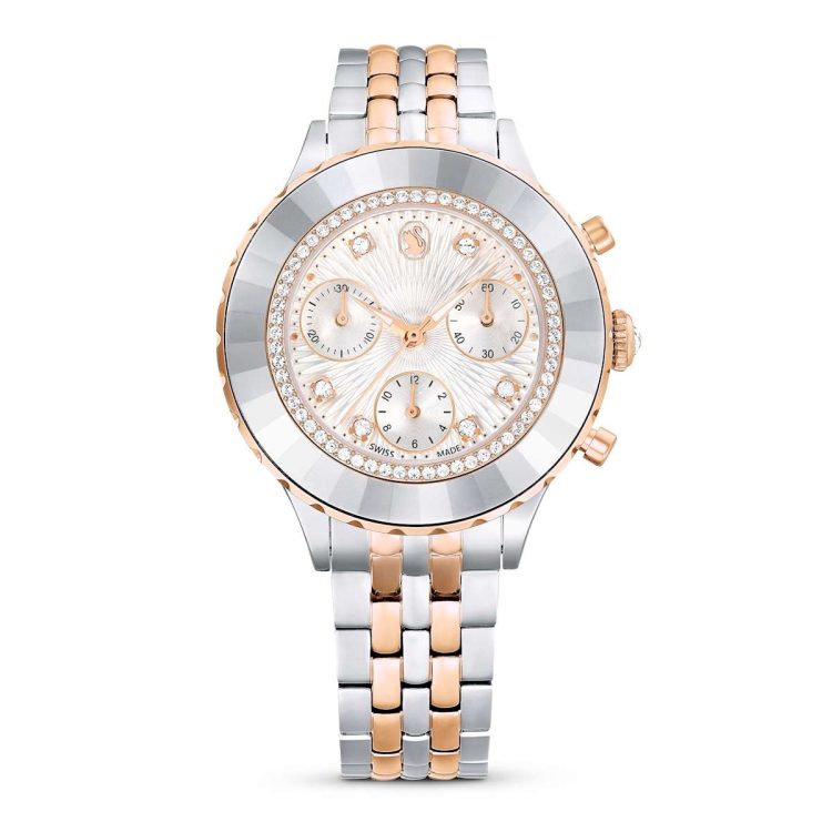 Swarovski Octea Chrono watch, Swiss Made, Metal bracelet, Rose gold tone, Mixed metal finish