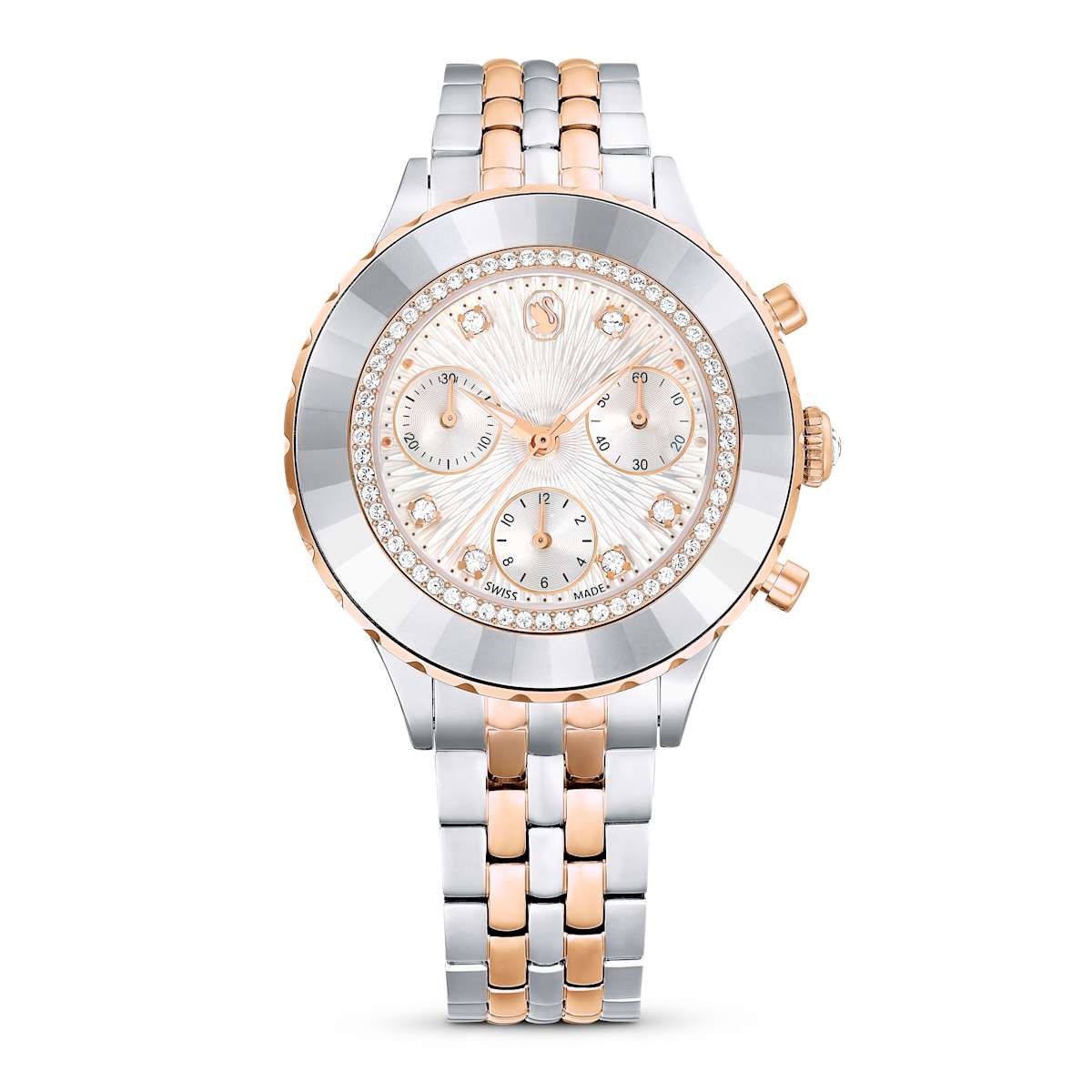Swarovski Octea Chrono watch, Swiss Made, Metal bracelet, Rose gold tone, Mixed metal finish