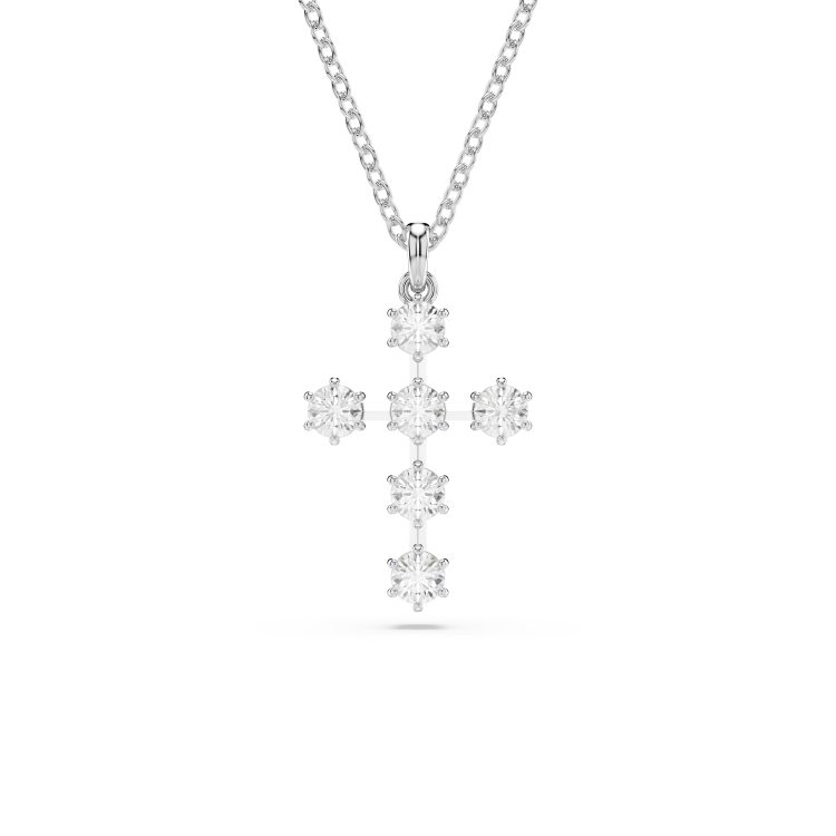 Swarovski Insigne pendant, Round cut, Cross, White, Rhodium plated
