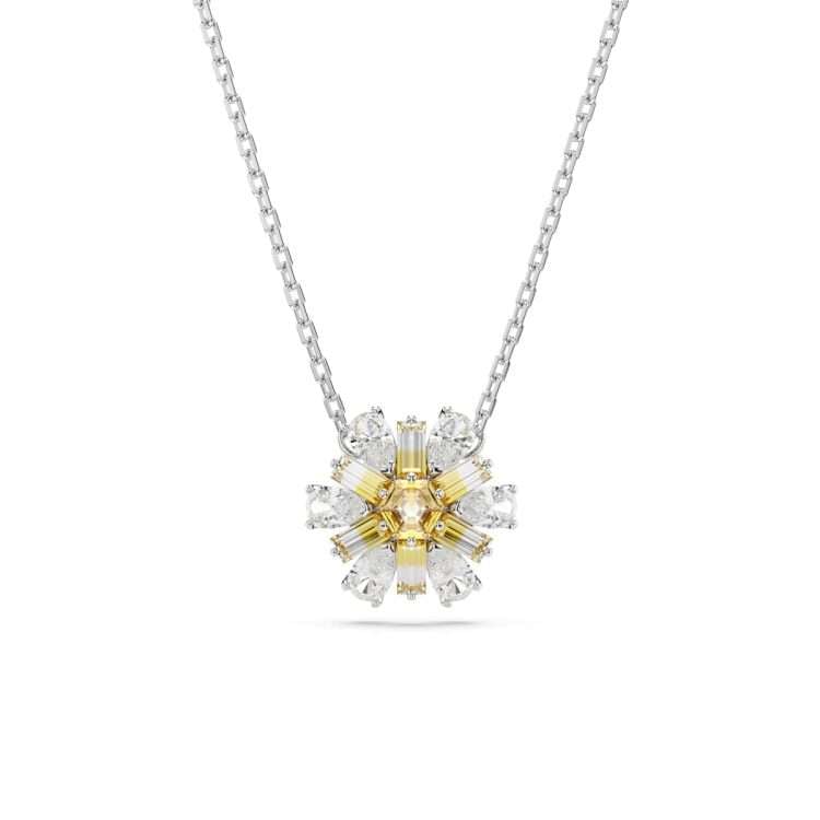 Swarovski Idyllia pendant, Flower, Yellow, Rhodium plated