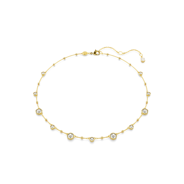 Swarovski Imber necklace, Round cut, Scattered design, White, Gold-tone plated