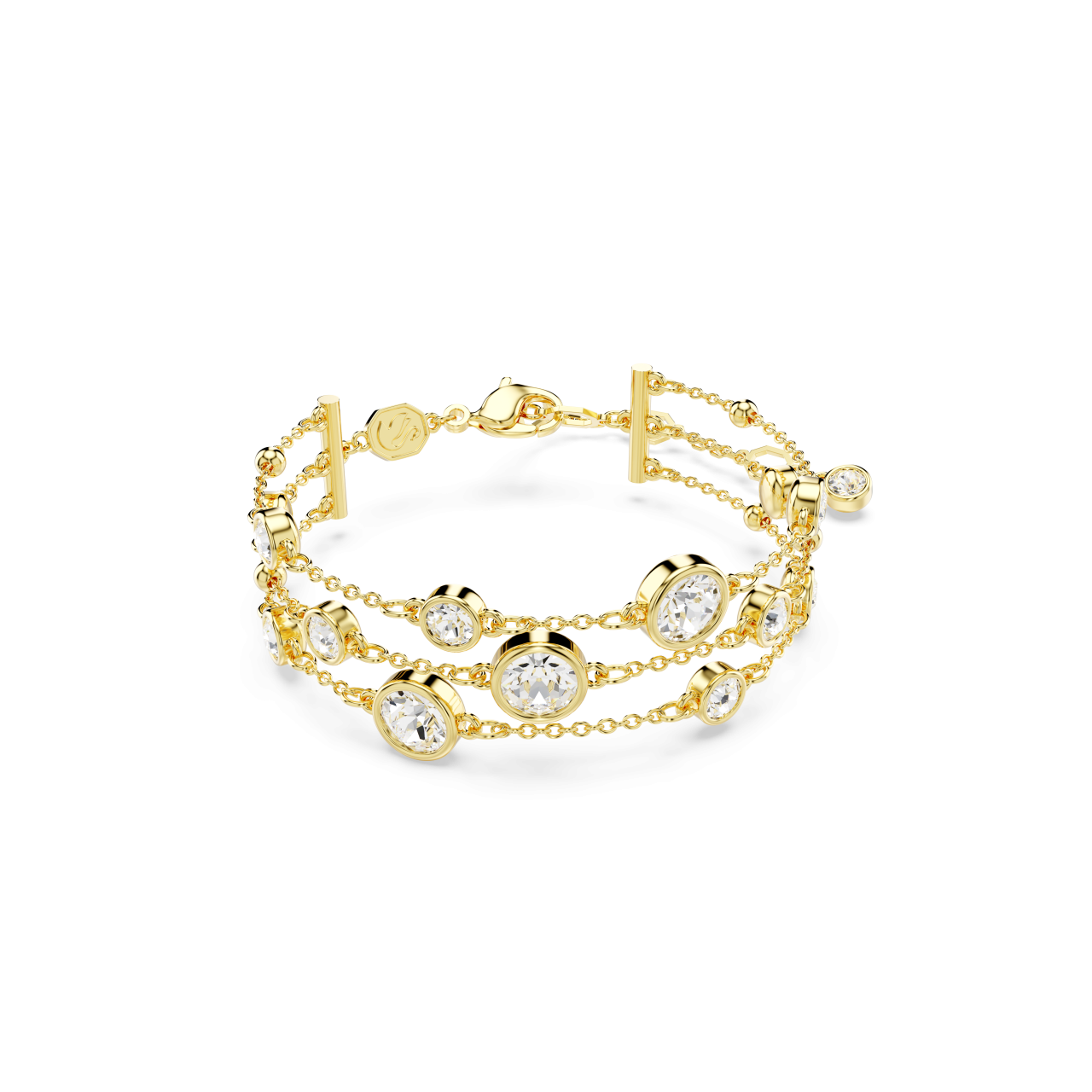 Imber wide bracelet, Round cut, Gold-tone plated
