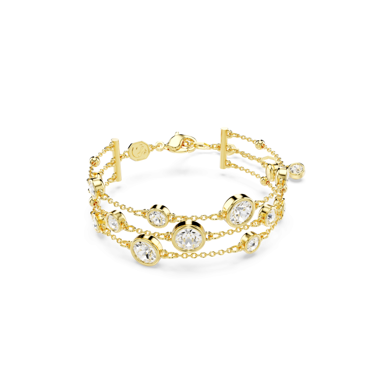 Swarovski Imber wide bracelet, Round cut, Gold-tone plated