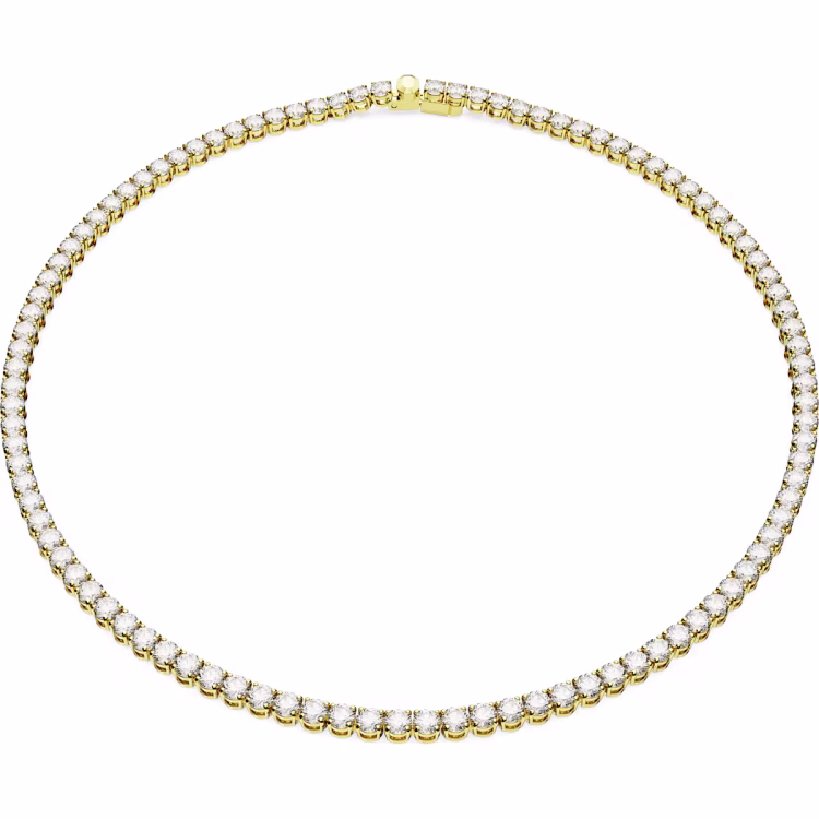 Swarovski Matrix Tennis necklace, Round cut, White, Gold-tone plated