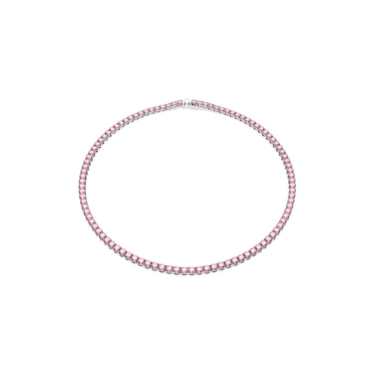 Swarovski Matrix Tennis necklace, Round cut, Pink, Rhodium plated