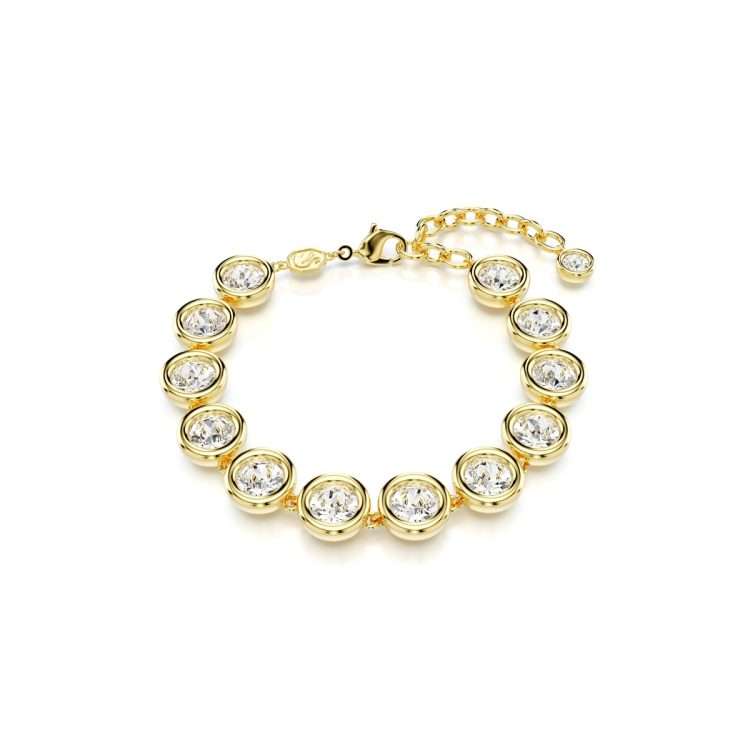 Swarovski Imber Tennis bracelet, Round cut, White, Gold-tone plated