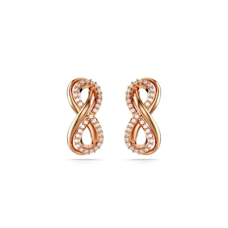 Swarovski Hyperbola stud earrings, Infinity, White, Rose gold-tone plated