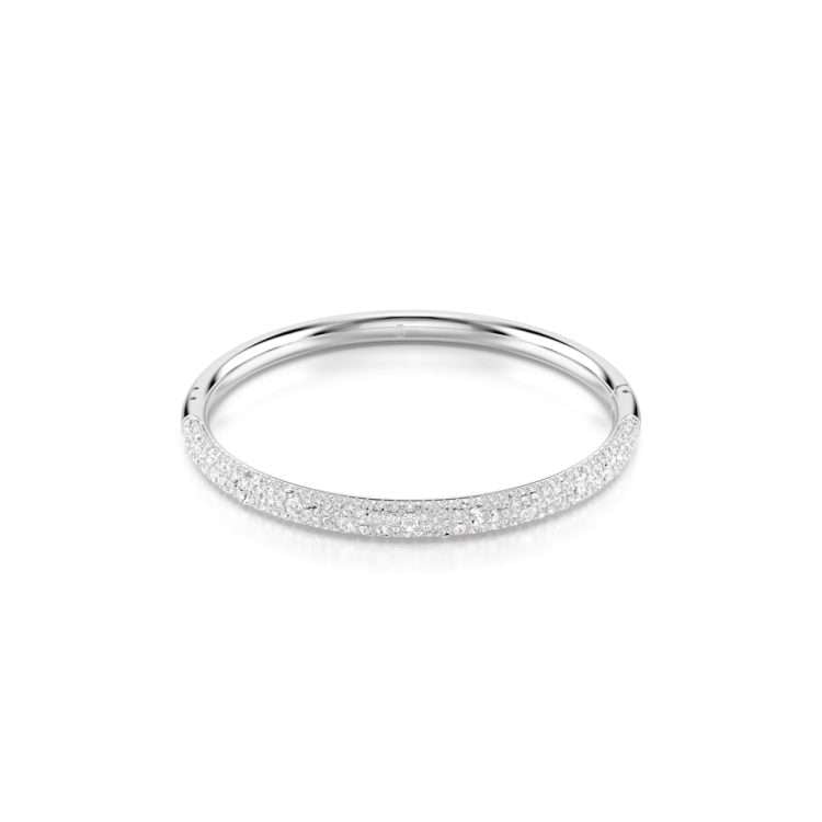 Swarovski Meteora bangle, Snow pavé, White, Rhodium plated - Medium 16.5cm