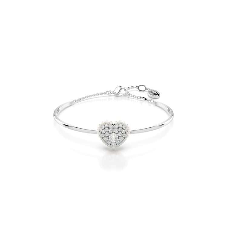 Swarovski Hyperbola bangle, Heart, White, Rhodium plated