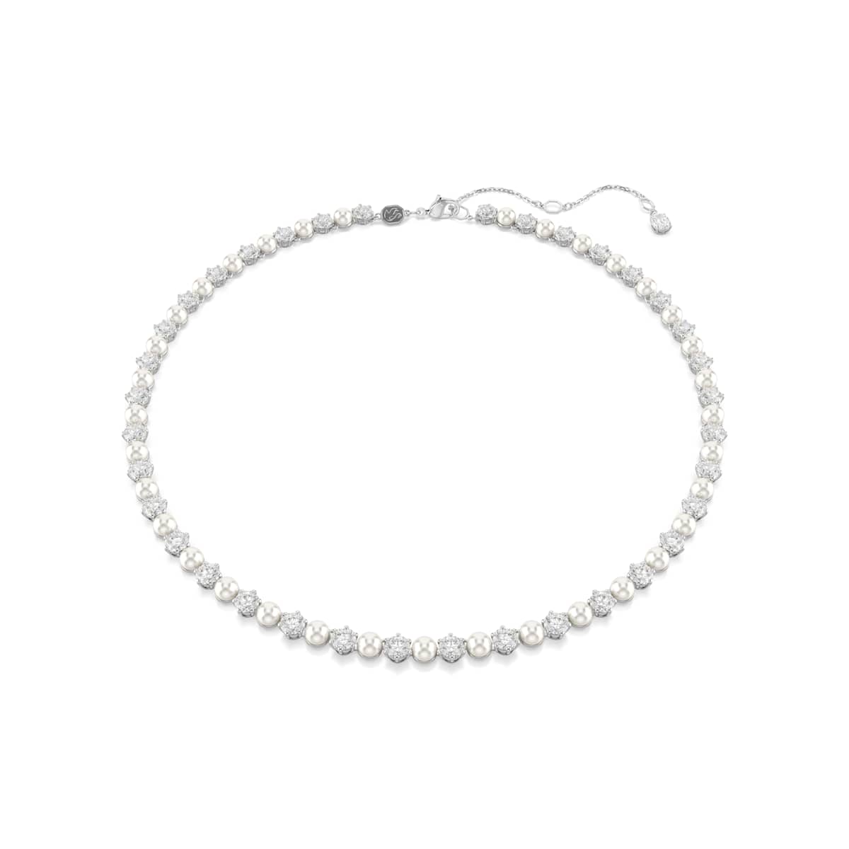 Swarovski Matrix Tennis necklace, Crystal pearl, Round cut, White, Rhodium plated : 5689623