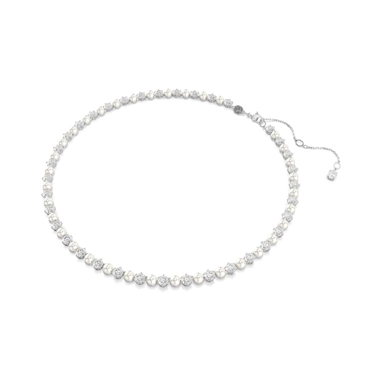 Swarovski Matrix Tennis necklace, Crystal pearl, Round cut, White, Rhodium plated
