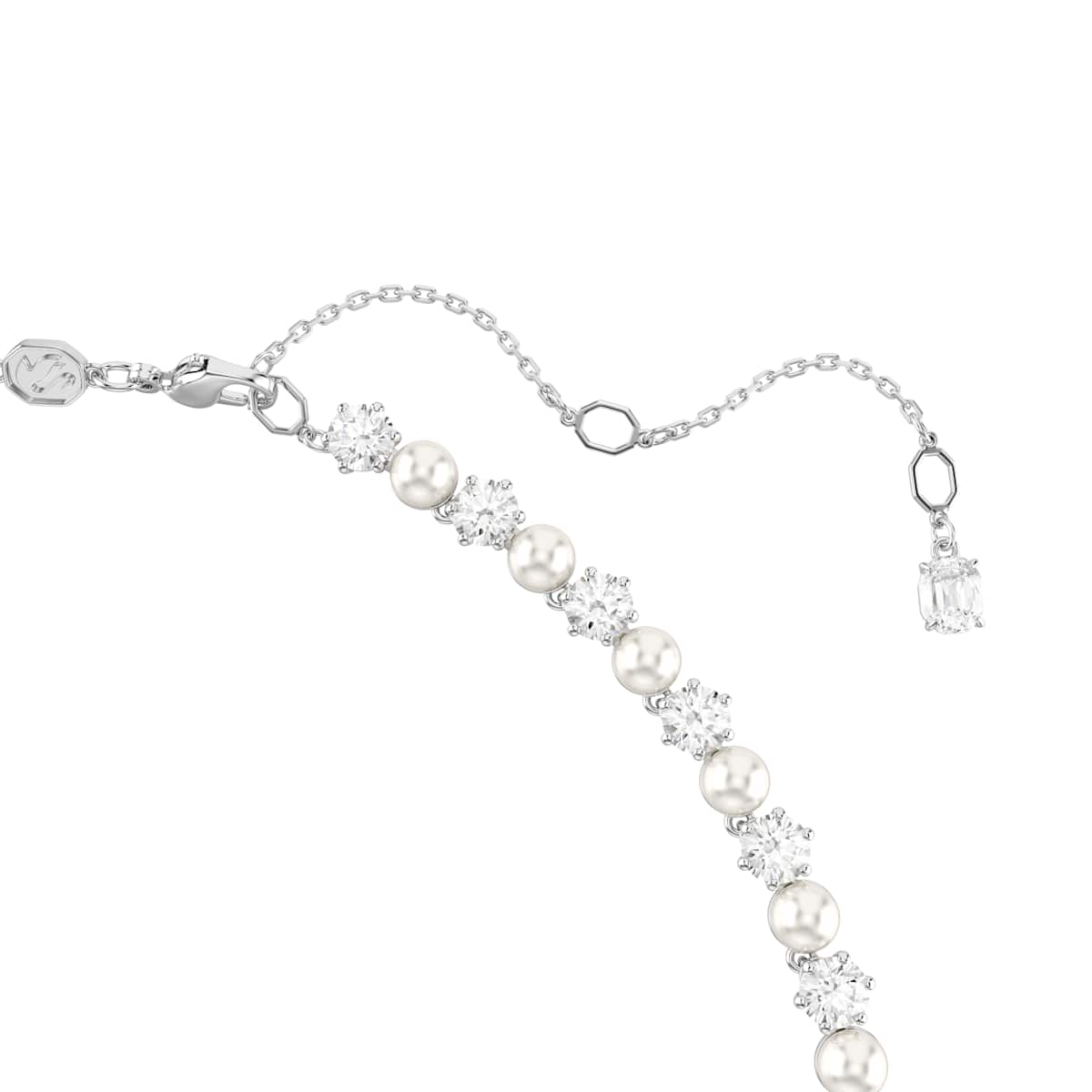 Swarovski Matrix Tennis necklace, Crystal pearl, Round cut, White, Rhodium plated : 5689623