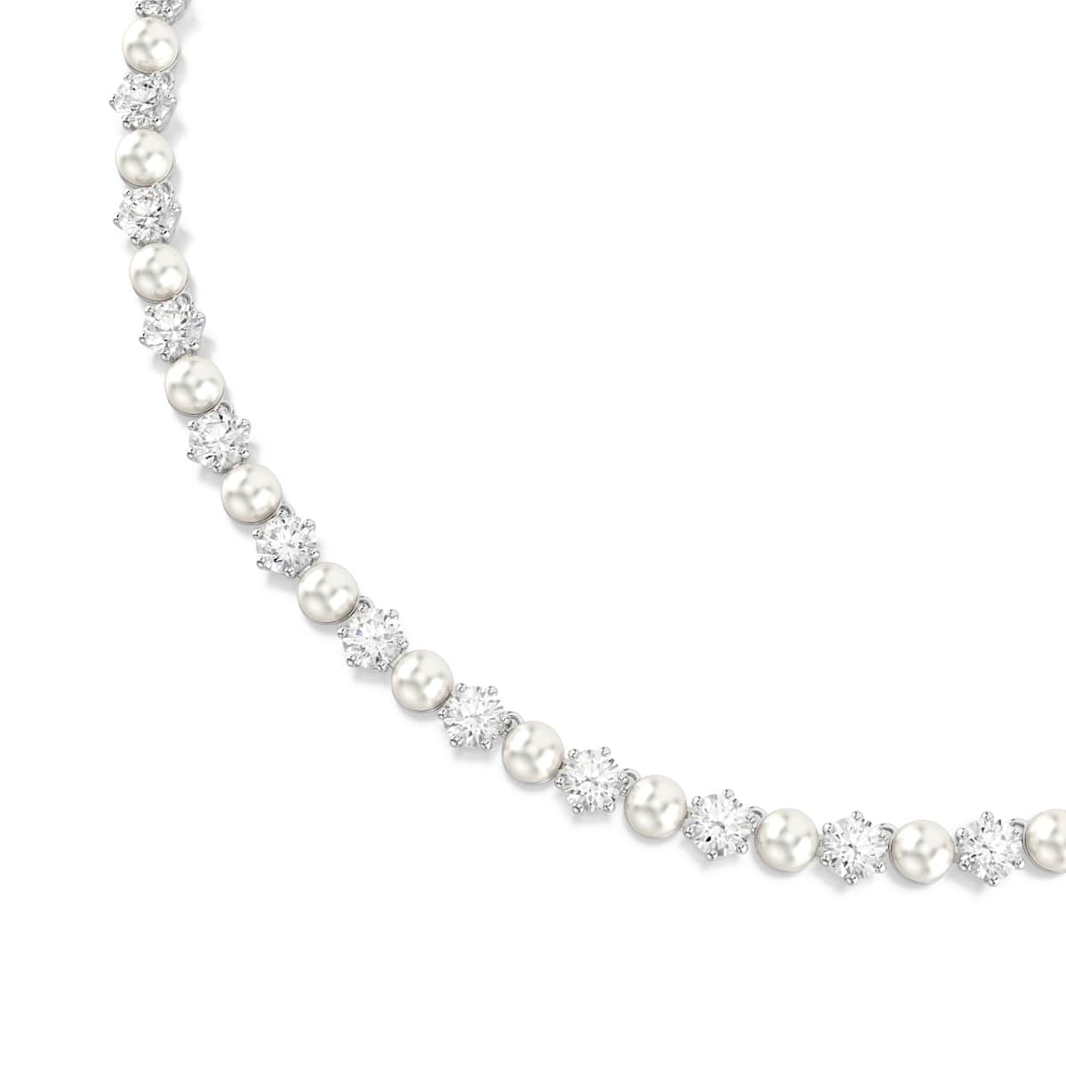 Swarovski Matrix Tennis necklace, Crystal pearl, Round cut, White, Rhodium plated