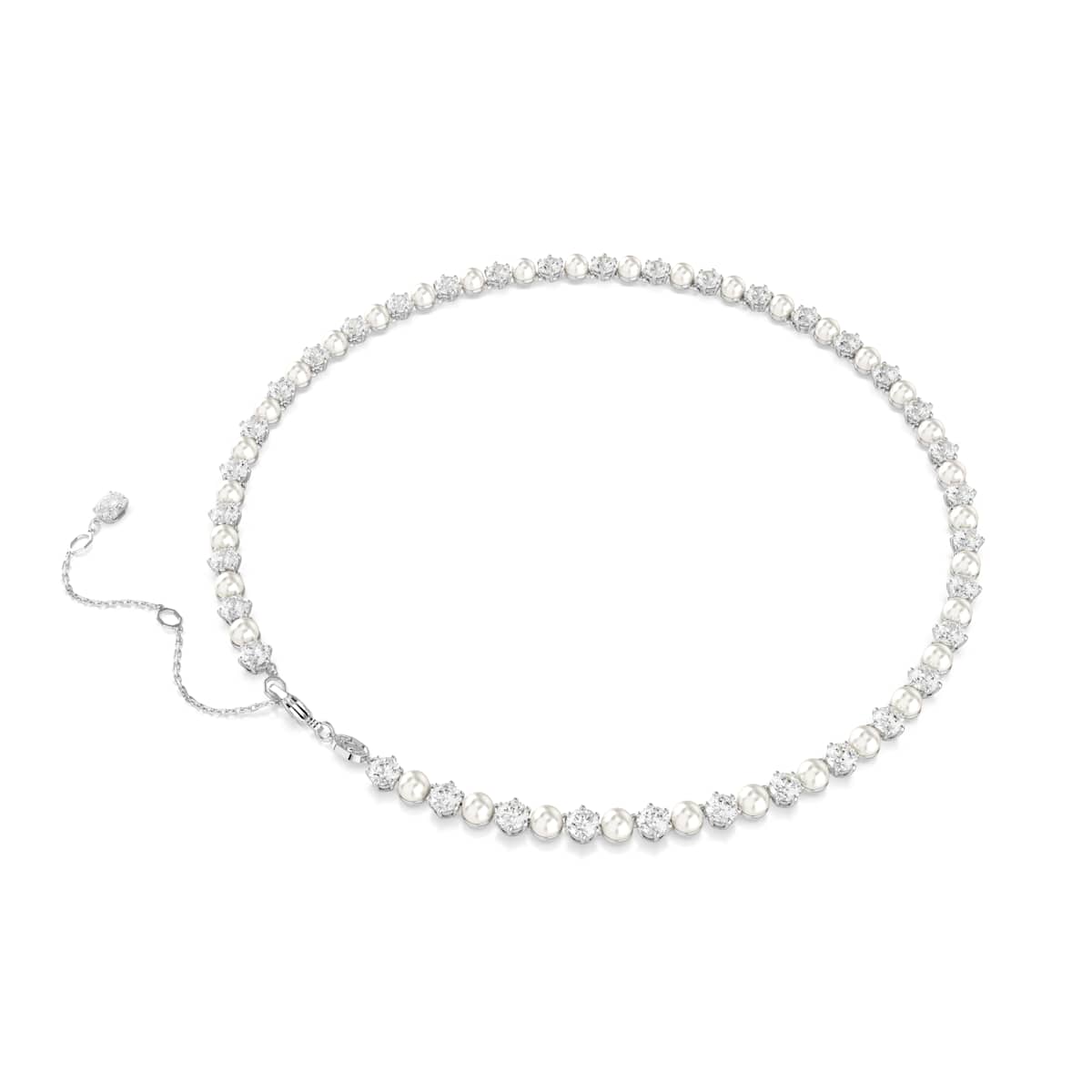 Swarovski Matrix Tennis necklace, Crystal pearl, Round cut, White, Rhodium plated