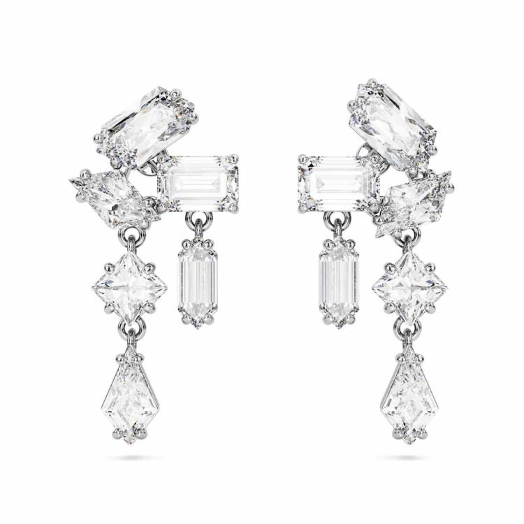 Swarovski Mesmera drop earrings, Mixed cuts, White, Rhodium plated