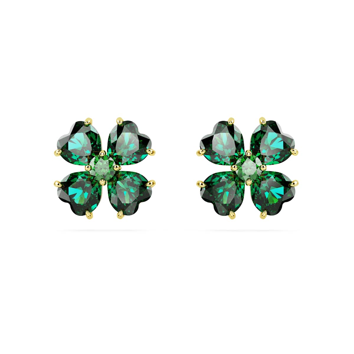 Swarovski Idyllia stud earrings, Clover, Green, Gold-tone plated : 5689702