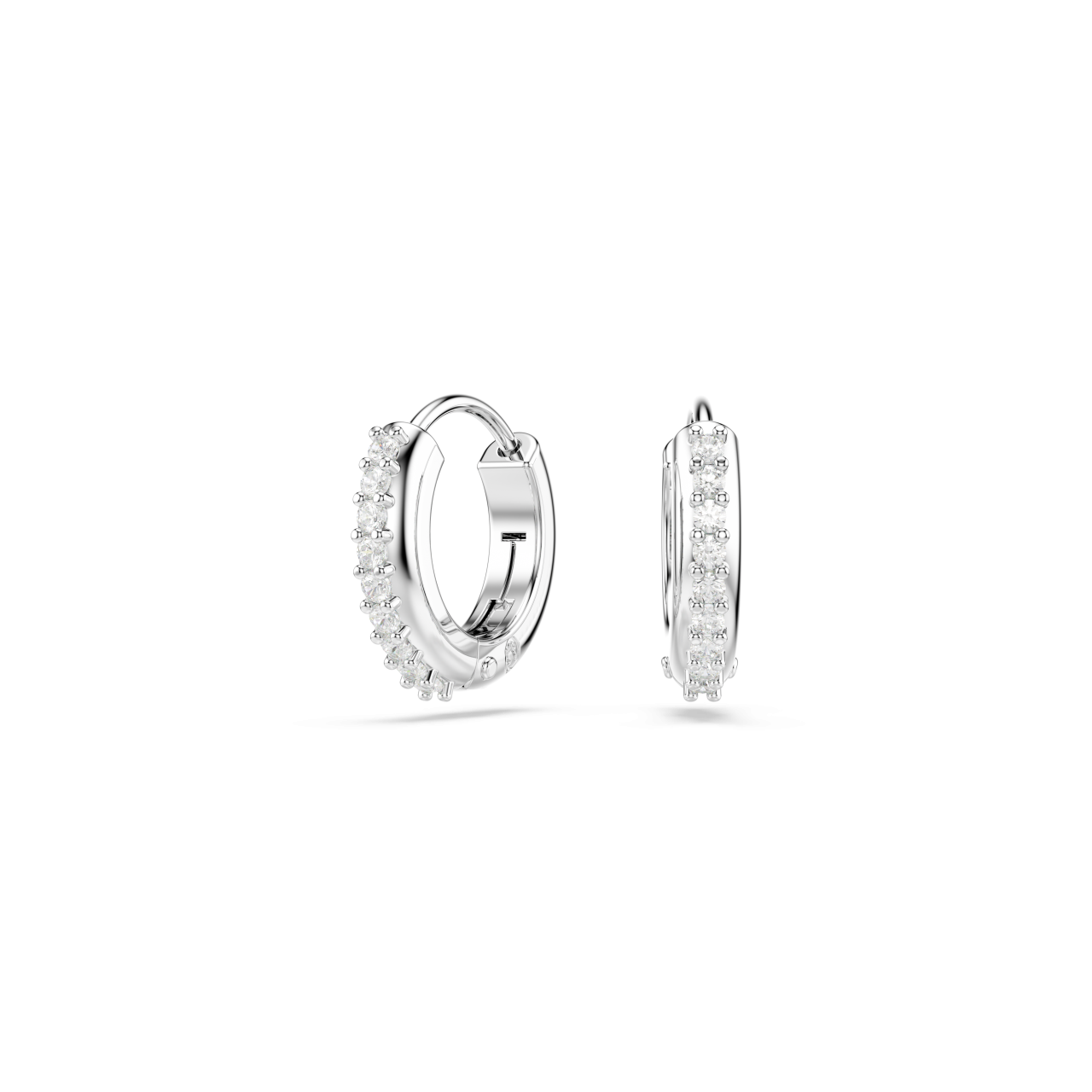 Swarovski Matrix hoop earrings, Round cut, White, Rhodium plated : 5690670