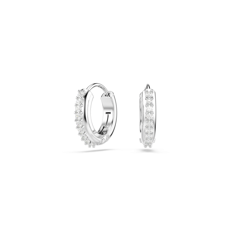 Swarovski Matrix hoop earrings, Round cut, White, Rhodium plated