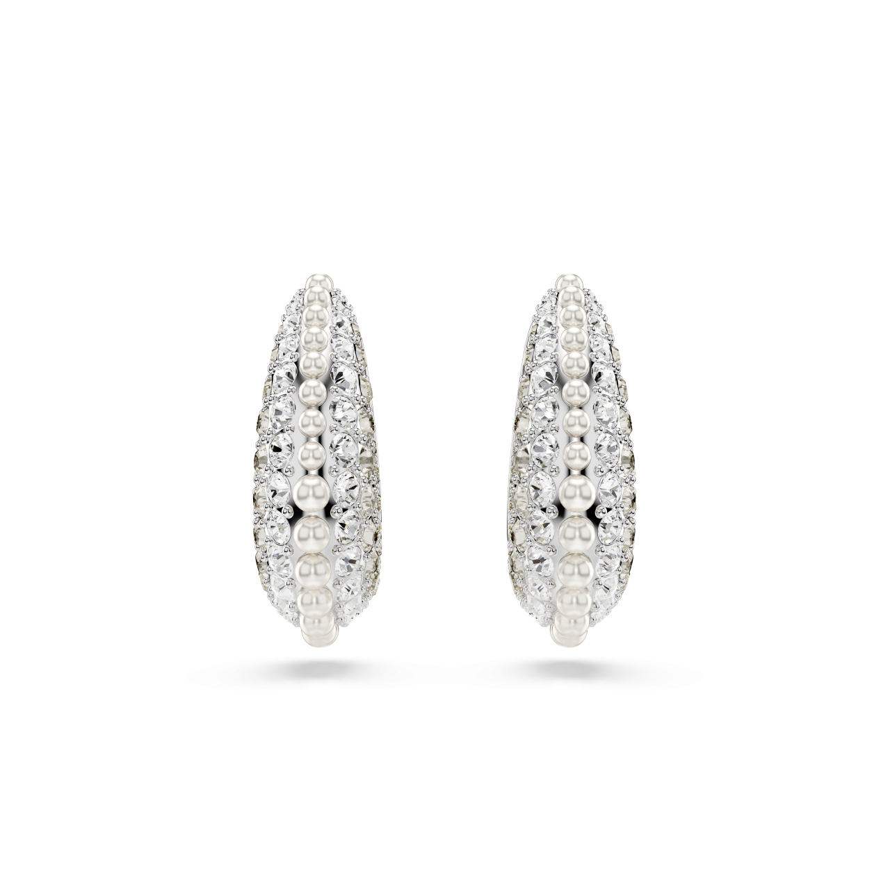 Swarovski Sublima drop earrings, Crystal pearl, Round cut, Small, White, Rhodium plated : 5692107