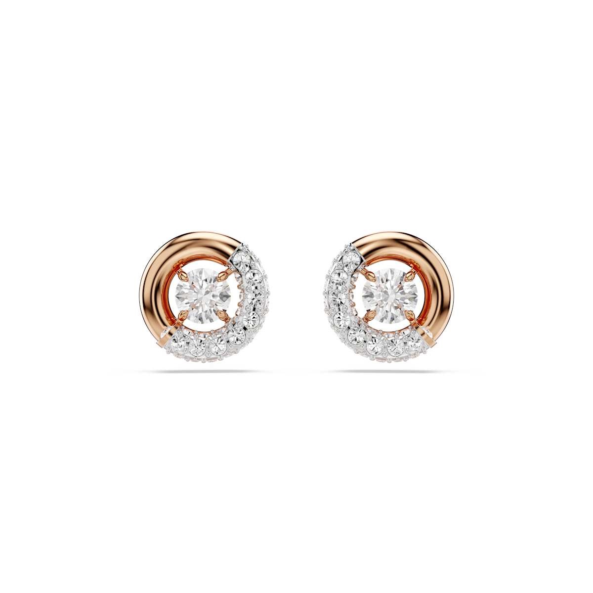 Dextera stud earrings, Round cut, White, Rose gold-tone plated