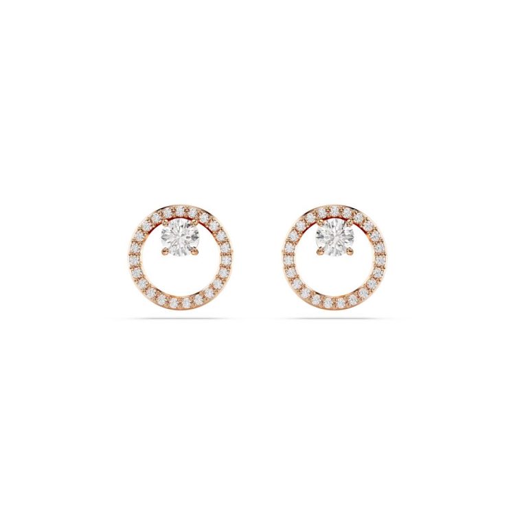 Swarovski Constella stud earrings, Round cut, White, Rose gold-tone plated