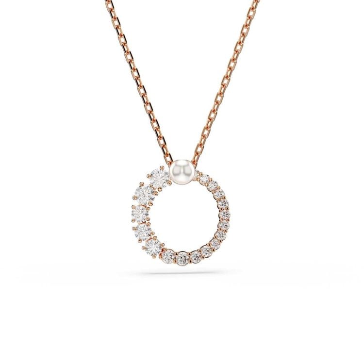 Swarovski Matrix pendant, Crystal pearl, Round cut, White, Rose gold-tone plated