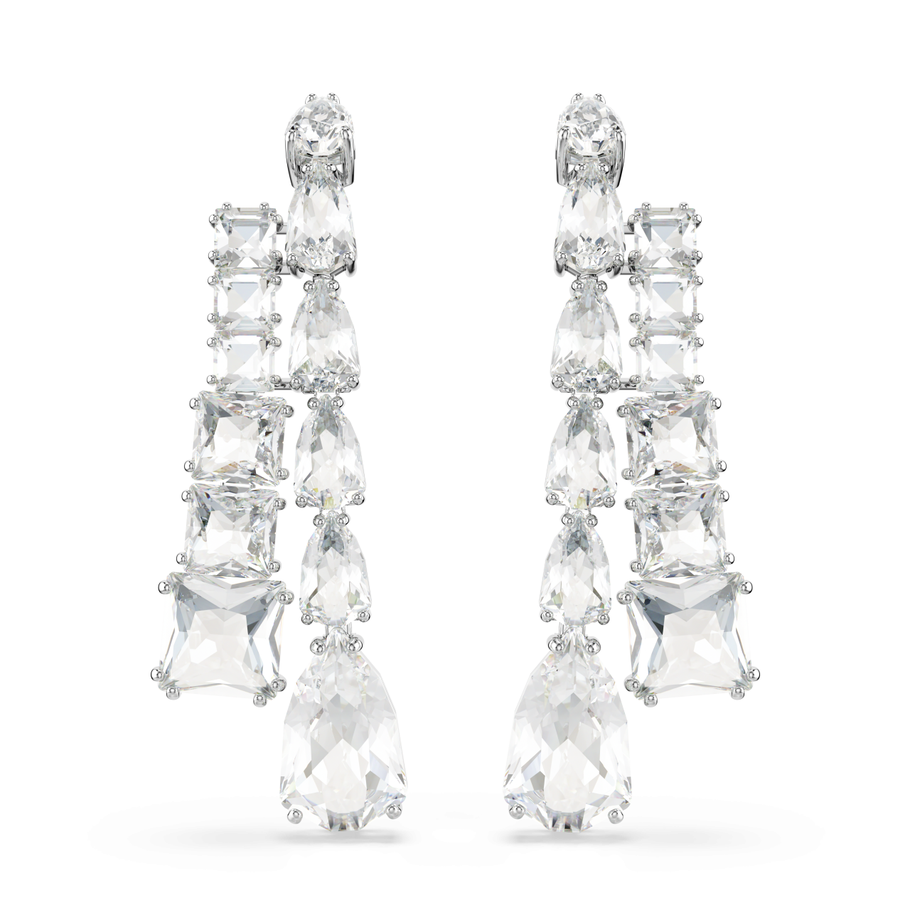 Swarovski Matrix drop earrings, Mixed cuts, White, Rhodium plated : 5692515
