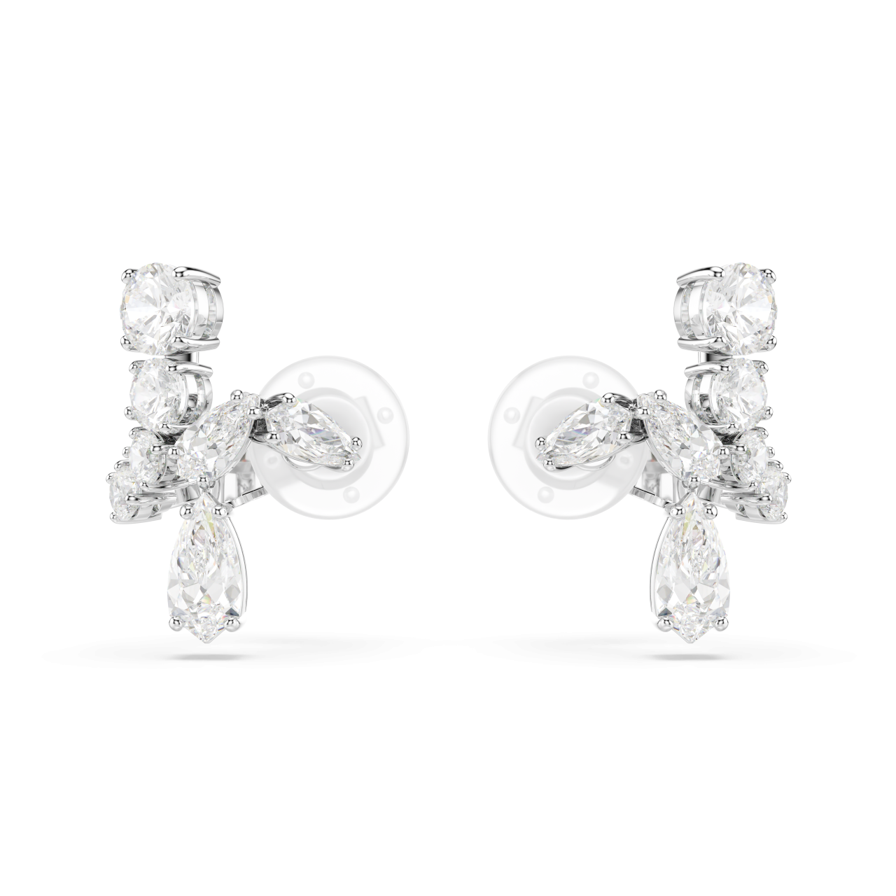 Swarovski Matrix clip earrings, Mixed cuts, White, Rhodium plated : 5692523