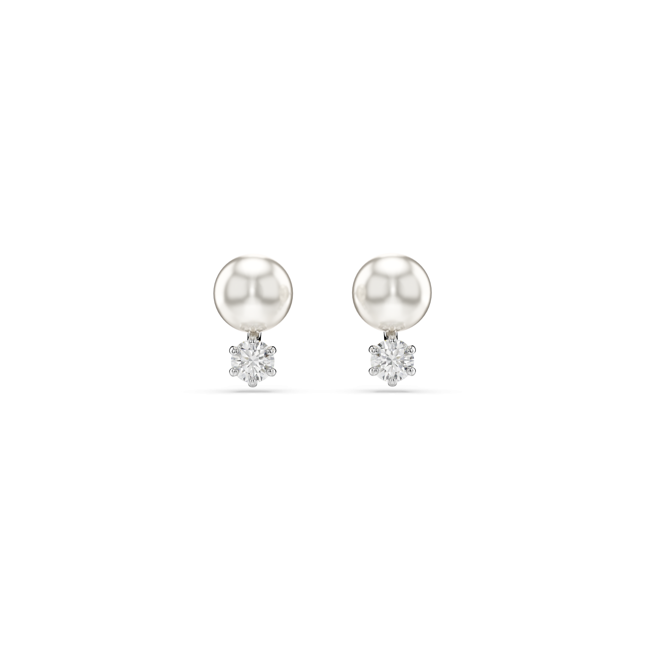 Swarovski Matrix stud earrings, Crystal pearl, Round cut, White, Rhodium plated : 5694225