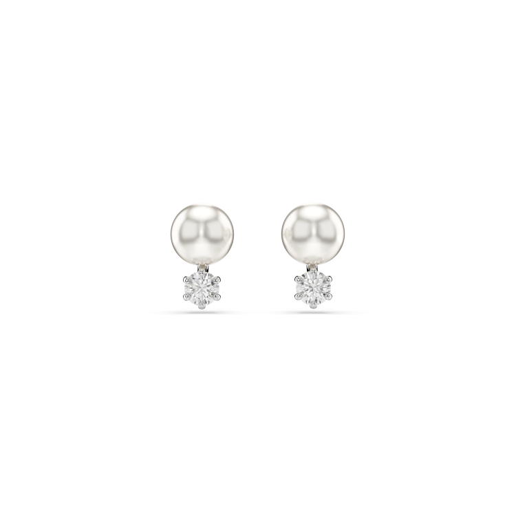 Swarovski Matrix stud earrings, Crystal pearl, Round cut, White, Rhodium plated