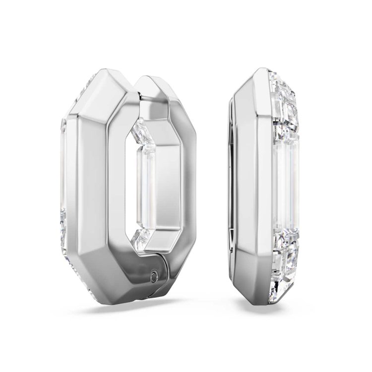Swarovski Lucent hoop earrings, Octagon shape, Small, White