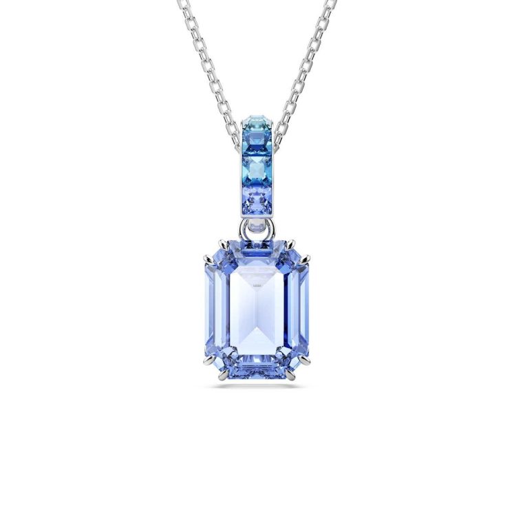 Swarovski Millenia pendant, Octagon cut, Blue, Rhodium plated